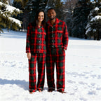 Couple Red and Green Plaid Button Up Pajamas Sets