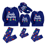 Family Christmas 2026 Pajamas Set - Blue Top / Santa Print Pants