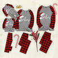 Christmas Hat and 'Believe“ Letter Print Grey Contrast top and Plaid Pants Family Matching Pajamas Set With Dog Bandana