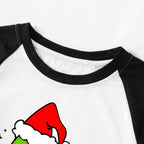 Christmas Cute Cartoon Print Print Splice Contrast Top and Black and Green Plaid Pants Family Matching Pajamas Sets