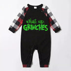 Christmas 'What Up' Letter Print Casual Plaid Sleeve Contrast Tops and Red & Black & White Plaid Pants Family Matching Pajamas Set With Dog Bandana