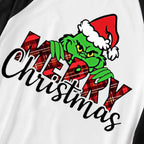 Christmas Cartoon Face 'Merry Christmas'  Print Splice Contrast Top and Plaid Pants Family Matching Pajamas Sets