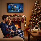 "Christmas With My Tribe"  Pattern Blue Long Sleeves with Blue&White&Black Plaid Pants Couple Matching Pajamas