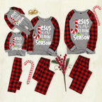 Christmas "We Are Family" Letter Print Contrast top and Plaid Pants Family Matching Pajamas Set With Dog Bandana