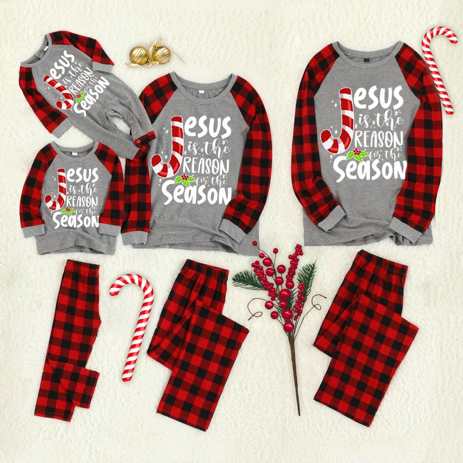 Christmas "We Are Family" Letter Print Contrast top and Plaid Pants Family Matching Pajamas Set With Dog Bandana