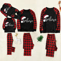 Christmas Hat and ‘Believe“ Letter Print Patterned Contrast Black top and Black & Red Plaid Pants Family Matching Pajamas Set