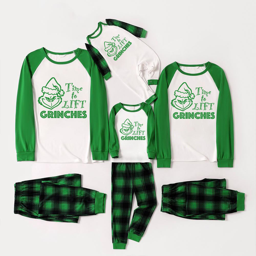 Christmas Cartoon and 'Merry Whatever' Letter Print Family Matching Raglan Long-sleeve Pajamas Sets