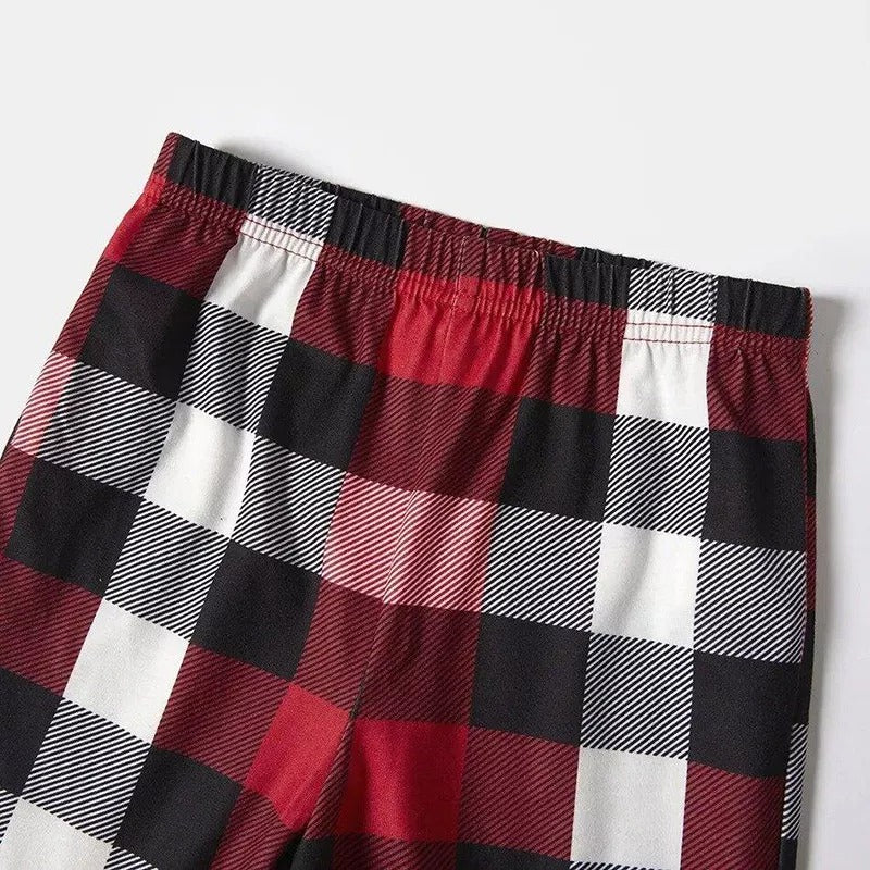 Red and Gray Plaid Christmas Pajamas Set With Santa Hat and "Merry Christmas 2026" Text Print
