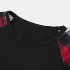 "2026 Christmas CREW " Text Printed Pattern - Black Top with Red&Black&White Plaid Sleeves - Family Matching Pajamas