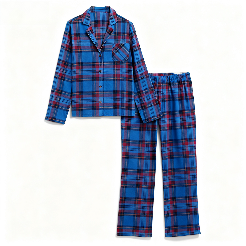 Holiday Couple Blue Plaid Christmas Pajamas Set
