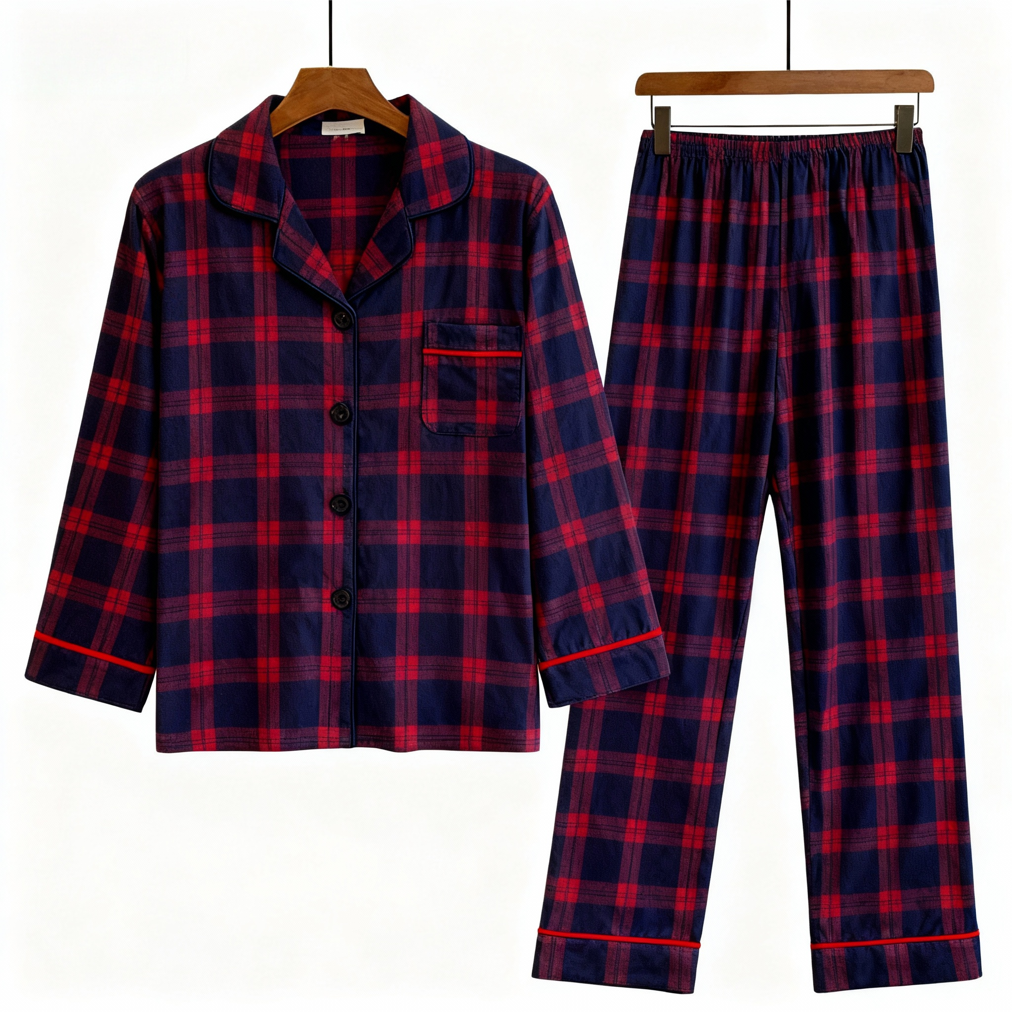 Holiday Couple Button-down Christmas Blue and Red Plaid Pajamas Set