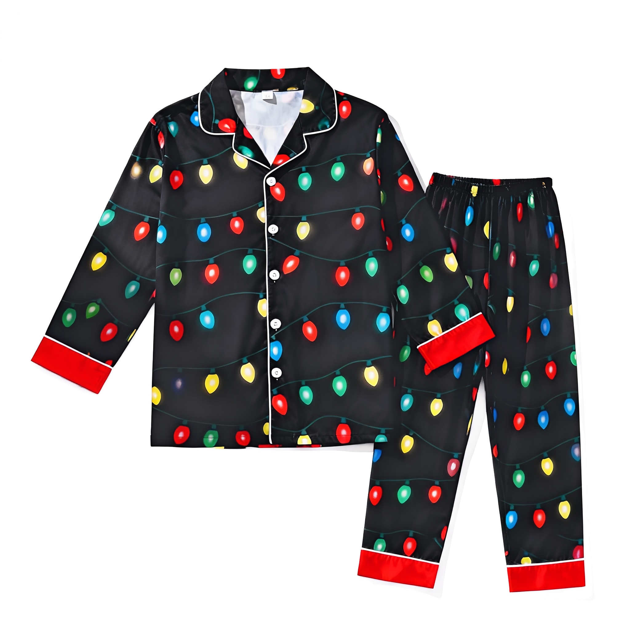 Holiday Couple Button-down Satin Christmas Pajamas Set