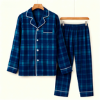 Couple Christmas Blue Plaid Button-Front Pajamas Sets