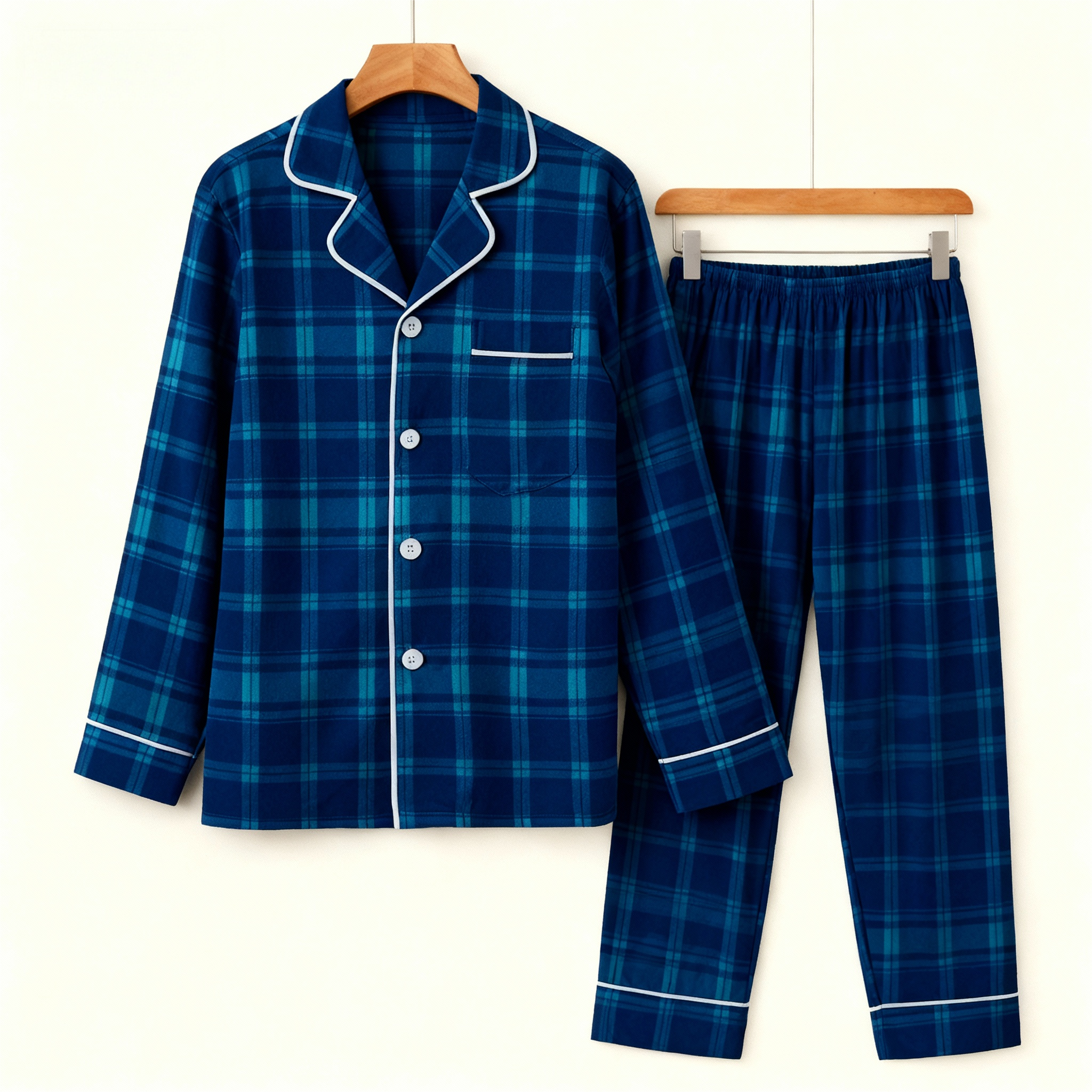 Family Christmas Blue Plaid Button-Front Pajamas Sets