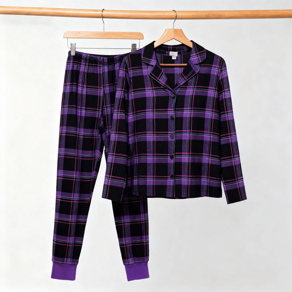 Christmas Purple Plaid Button-Front Pajamas Couple Pajamas Sets