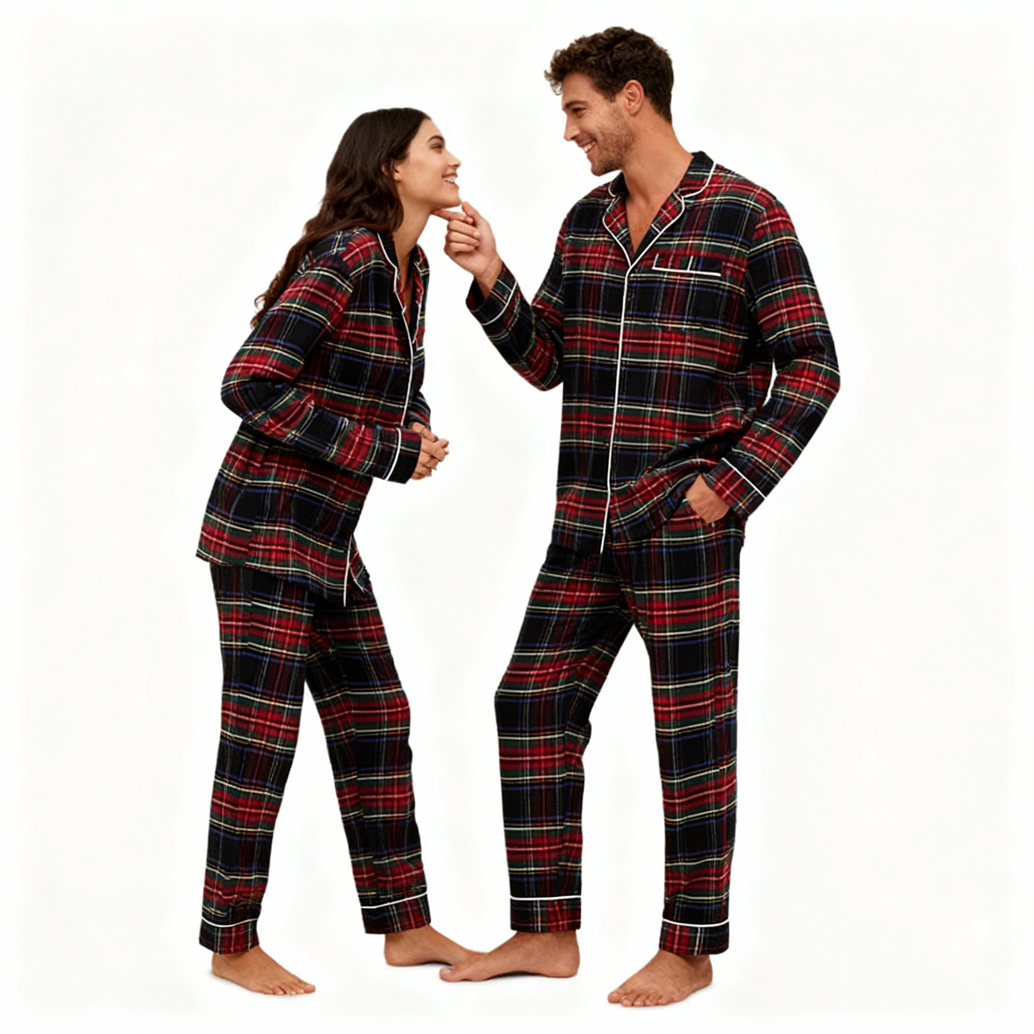 Christmas Red Plaid Button-Front Family Pajamas Sets