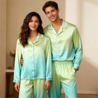 Gradient Color Satin Button-Up Couple Christmas Pajamas Set