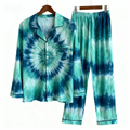 Holiday Couple Button-Up Green Tie-dyed Christmas Pajamas Set