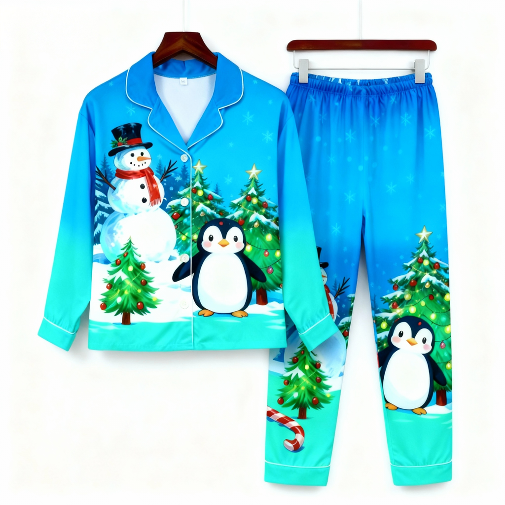 Festive Button-Up Couple Christmas Pajamas Set