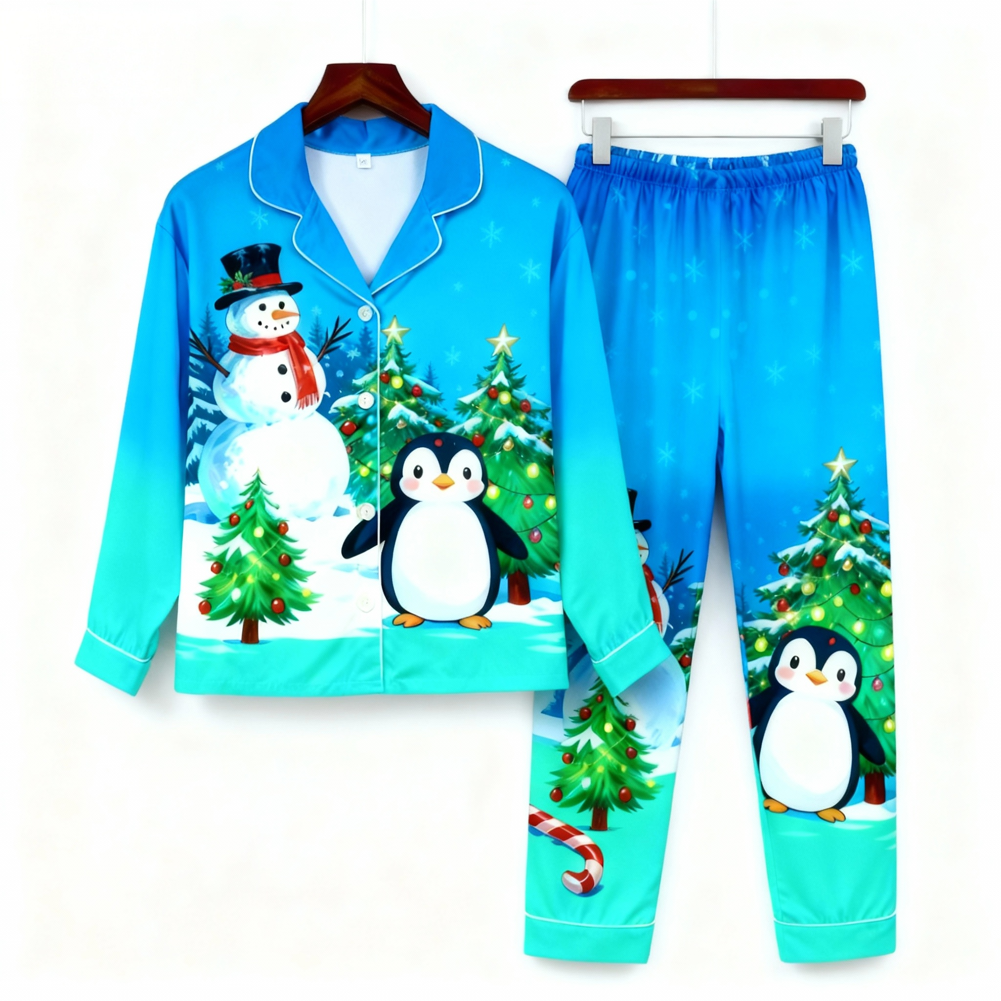 Festive Button-Up Couple Christmas Pajamas Set