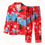 Holiday Couple Button-Up Red Tie-dyed Christmas Pajamas Set