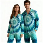 Holiday Couple Button-Up Green Tie-dyed Christmas Pajamas Set