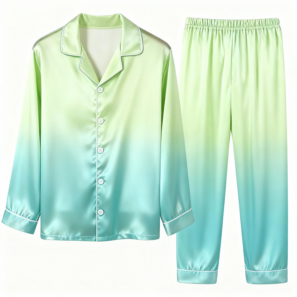 Gradient Color Satin Button-Up Couple Christmas Pajamas Set