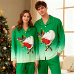Gradient Color Button-Up Couple Christmas Pajamas Set