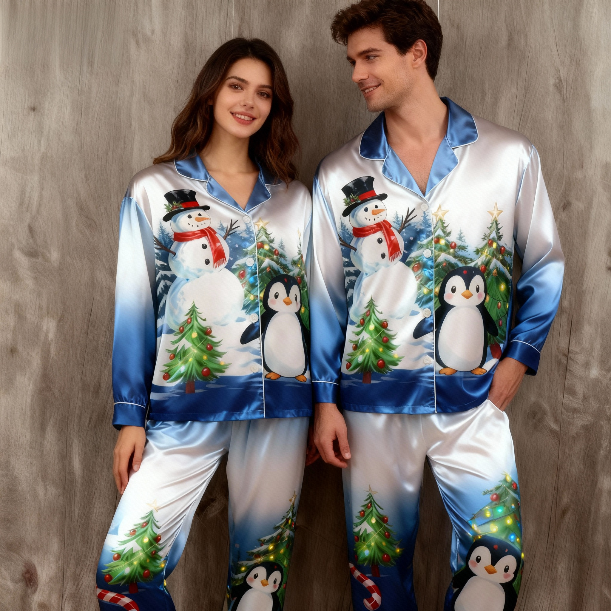 Joyful & Coordinated Satin Family Christmas Pajamas Set