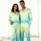 Gradient Color Satin Button-Up Family Christmas Pajamas Set