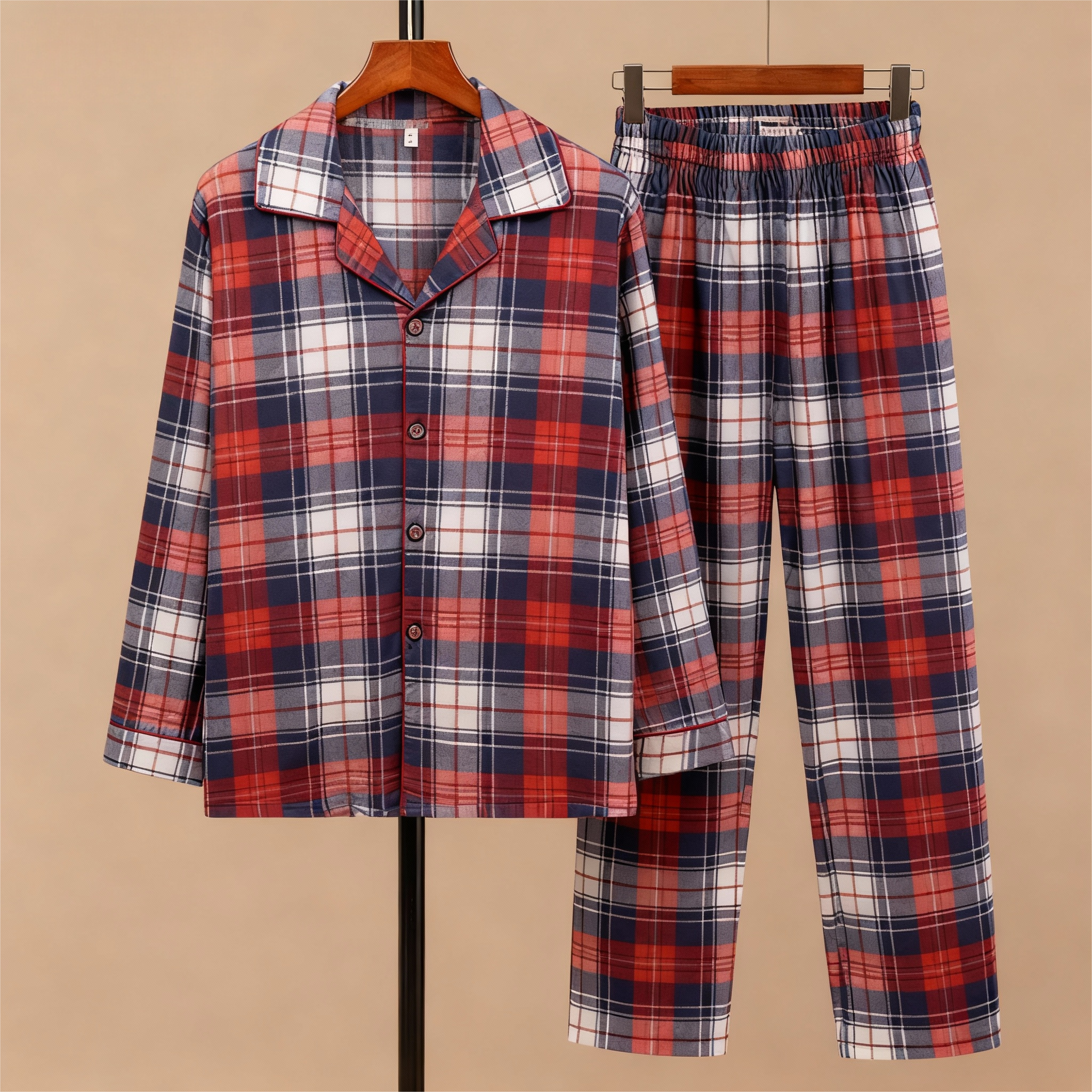 Cozy Button-Front Plaid PJ Sets for Christmas