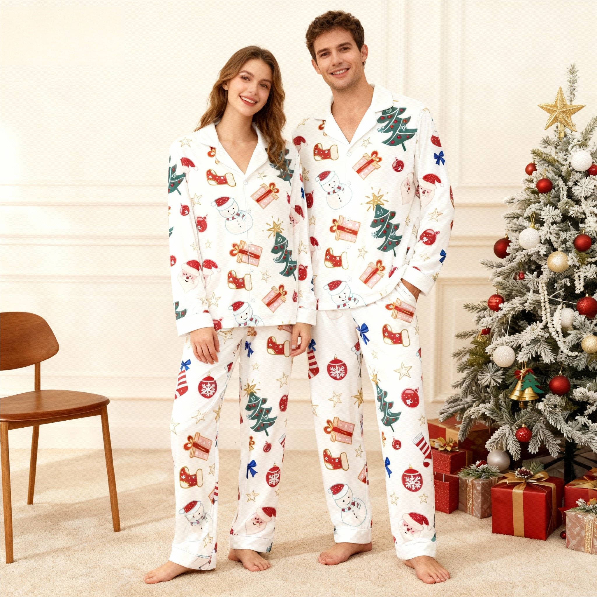 Christmas Collar Button-Up Pajama Set for Family