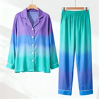 Color Block Collar Button-Up Pajama Set for Family
