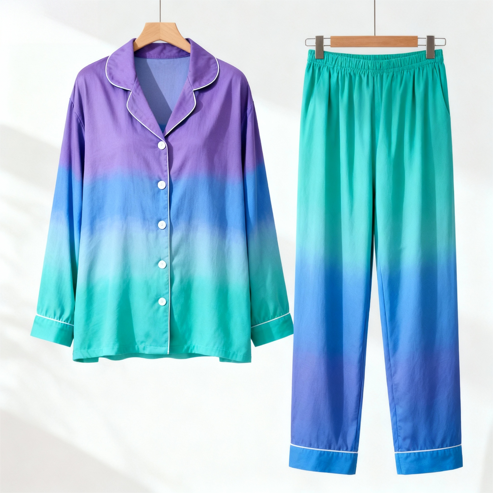 Color Block Collar Button-Up Pajama Set for Family