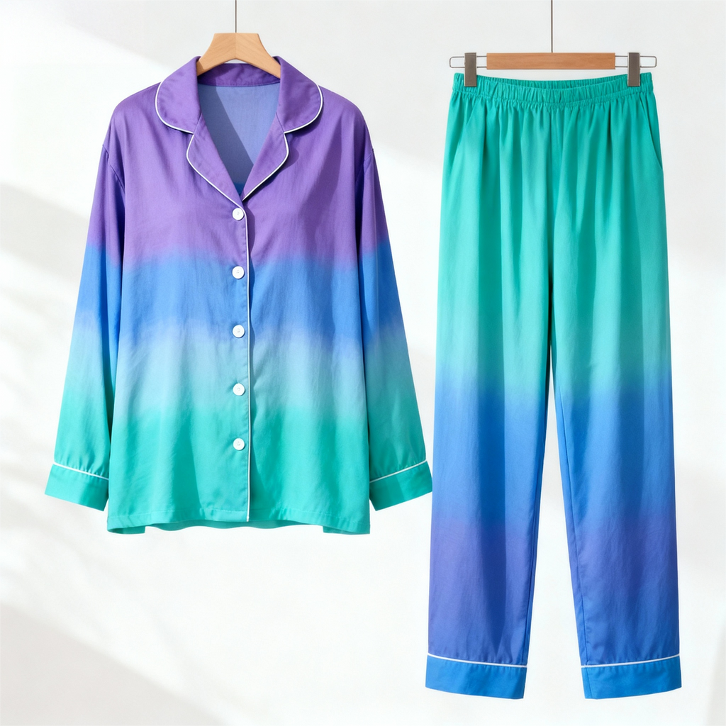 Color Block Collar Button-Up Pajama Set for Couple