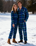 Matching Holiday Plaid Button-Up PJ Sets for Sweet Couple