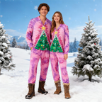 Holiday Family Button-Up Pink Tie-dyed Christmas Pajamas Set