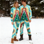 Holiday Family Button-Up Green & Yellow Tie-dyed Christmas Pajamas Set