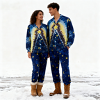 Holiday Family Button-Up Blue Tie-dyed Christmas Pajamas Set