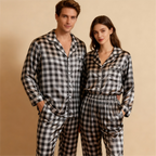 Family Button-Up Plaid Satin Pajamas Set