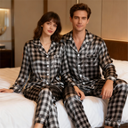 Family Button-Up Plaid Satin Pajamas Set
