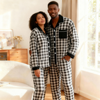 Couple Button-Up Plaid Pajamas Set