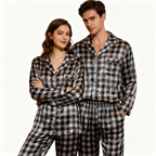 Family Button-Up Plaid Satin Pajamas Set
