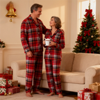 Christmas Couple Button-Up Red Plaid Pajamas Set
