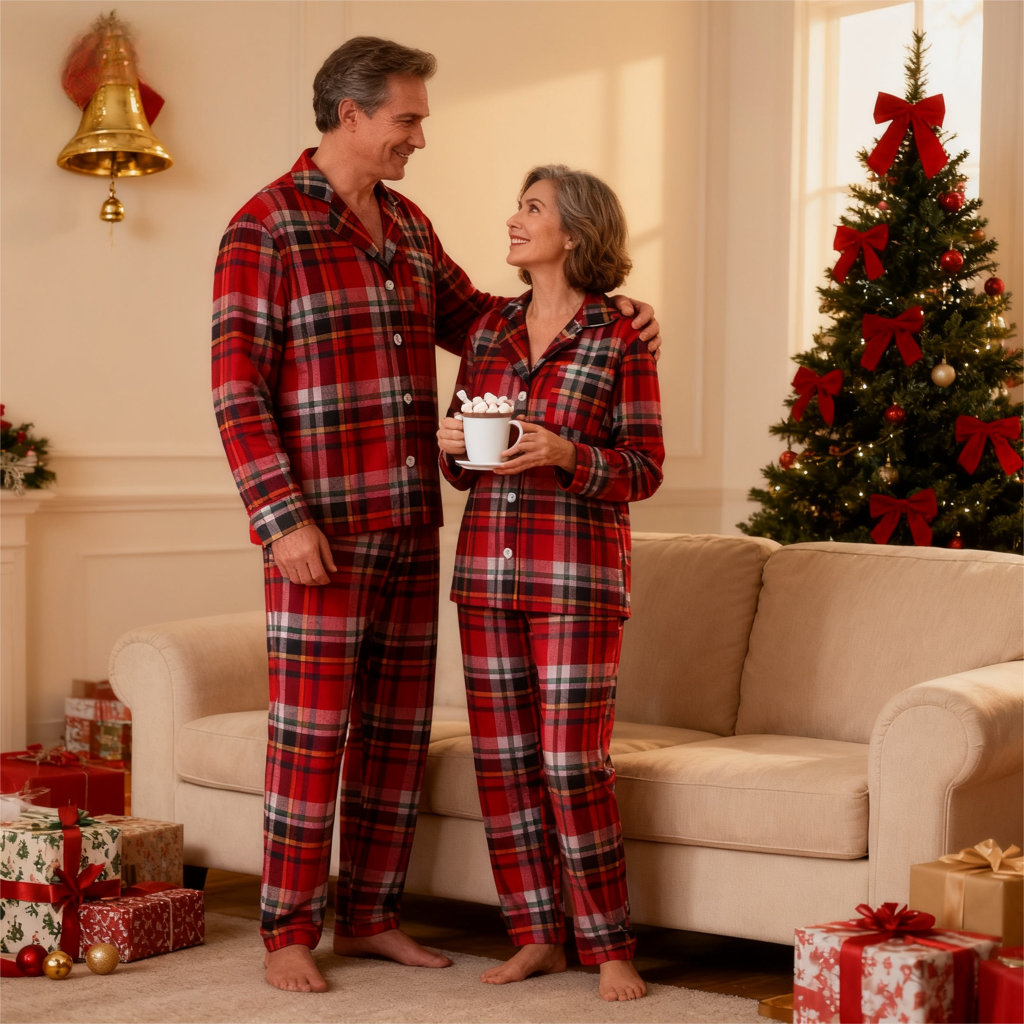 Christmas Family Button-Up Red Plaid Pajamas Set