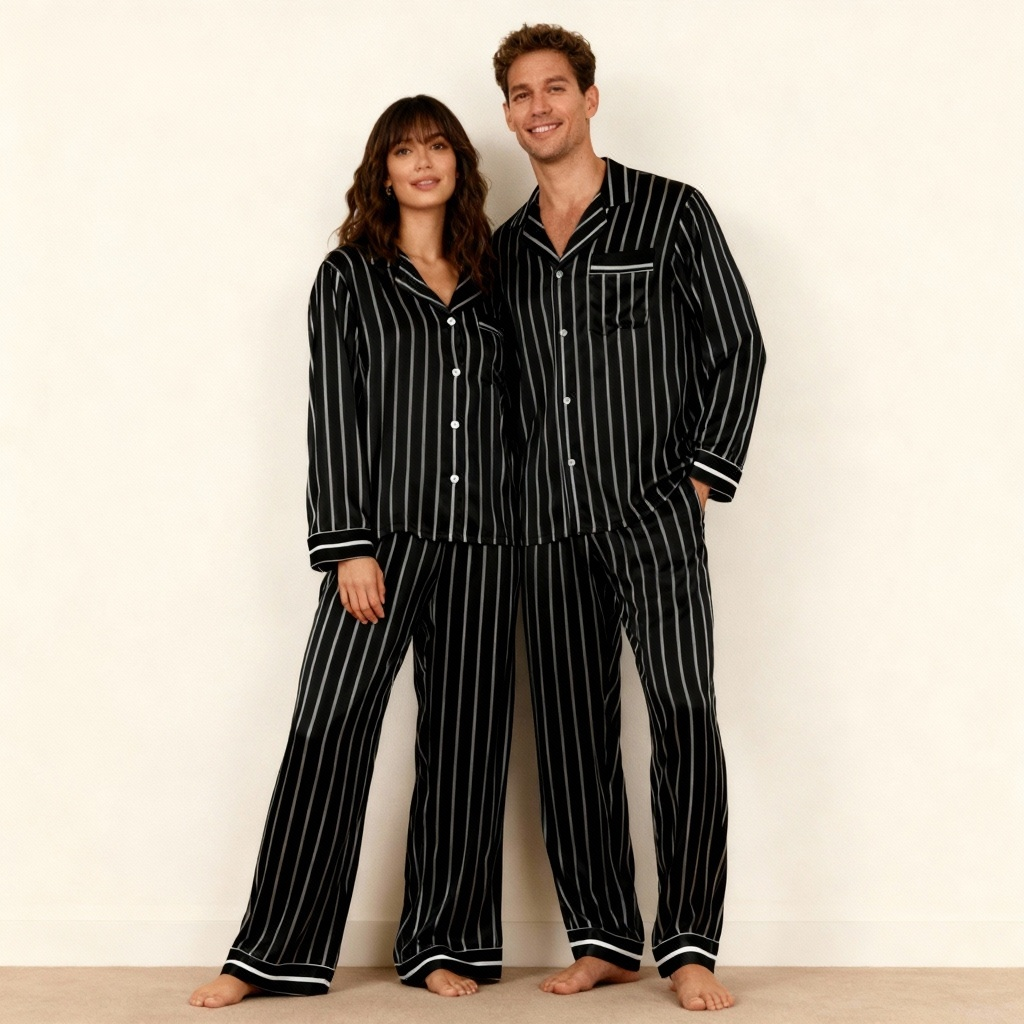 Elegant Satin Green Pajama Set for Couple