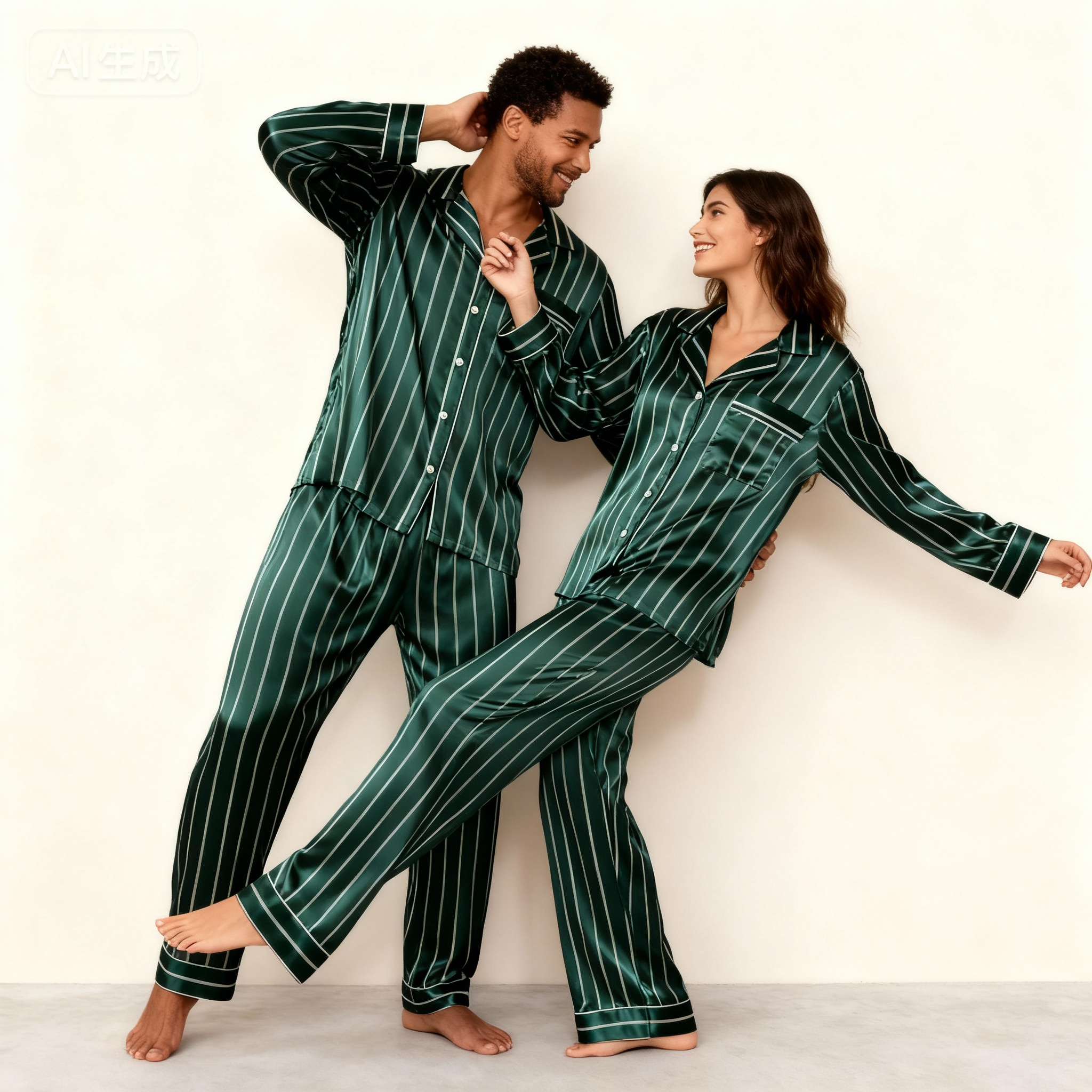 Elegant Satin Gray Pajama Set for Couple