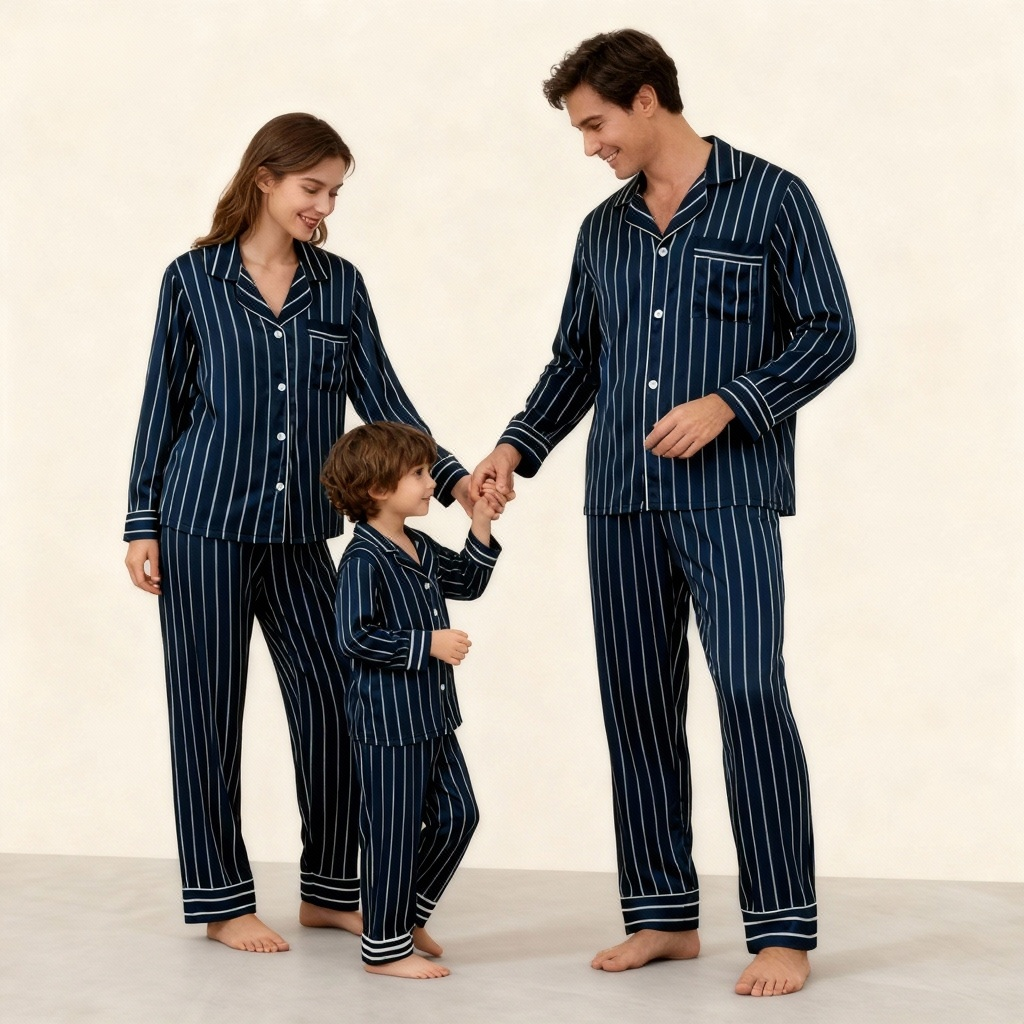 Elegant Satin Gray Pajama Set for the Whole Family