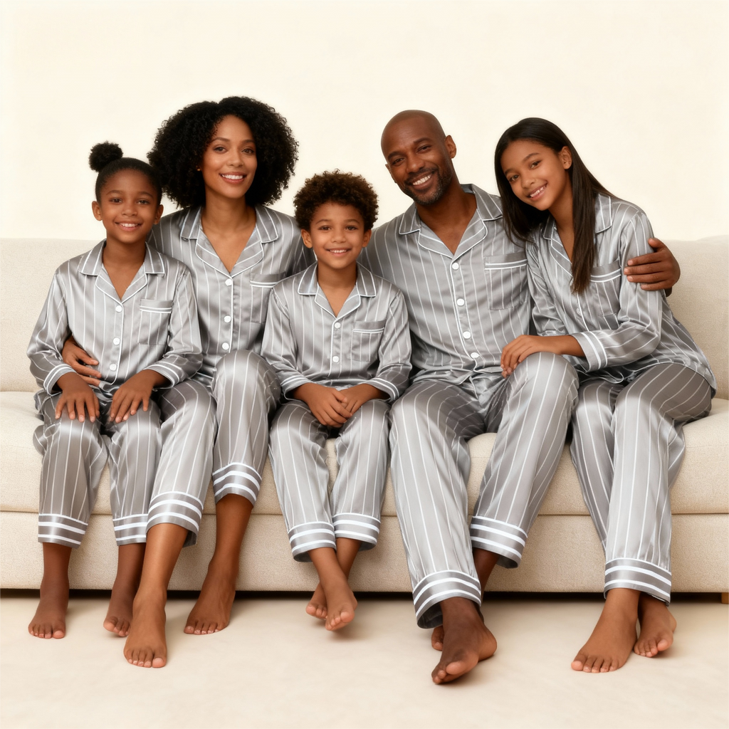 Elegant Satin Green Pajama Set for the Whole Family