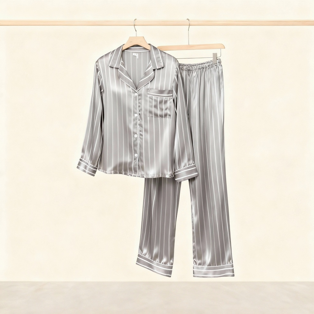 Elegant Satin Gray Pajama Set for Couple